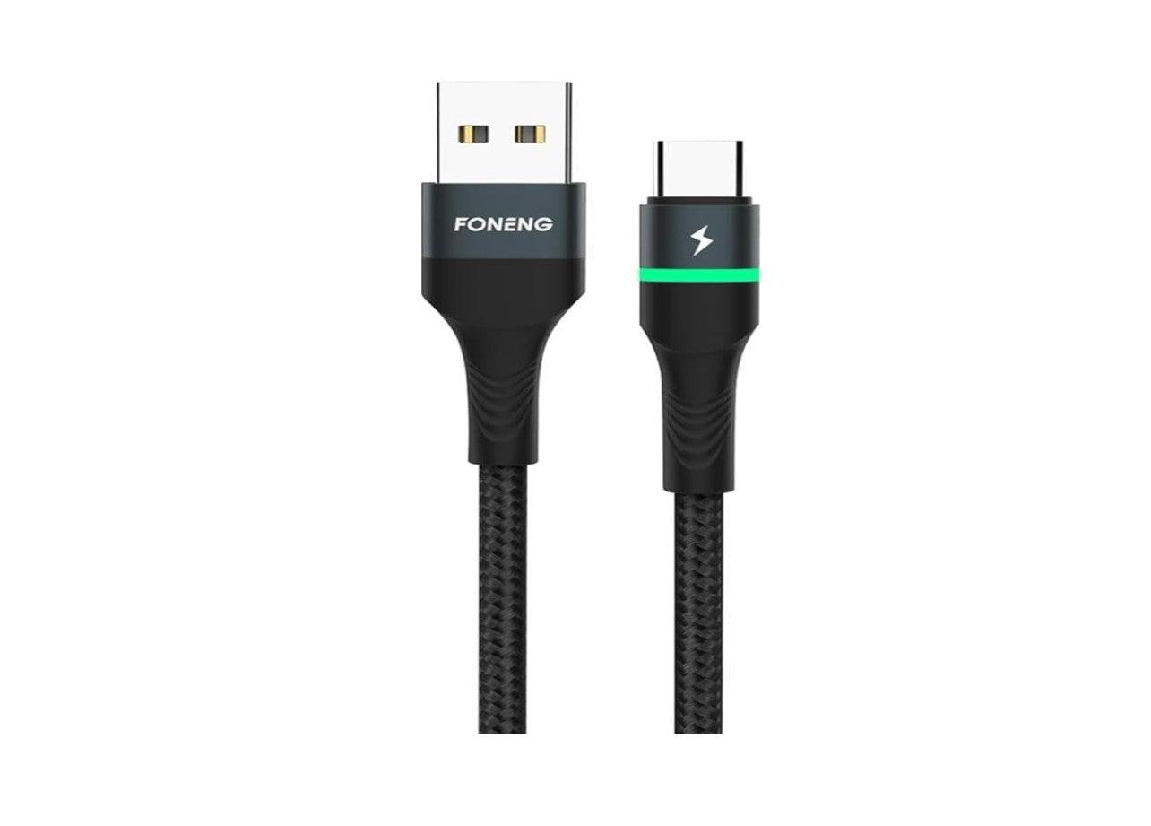 FONENG USB-C Fast Charging Metal Data Cable Nylon Braided 66W Color Light