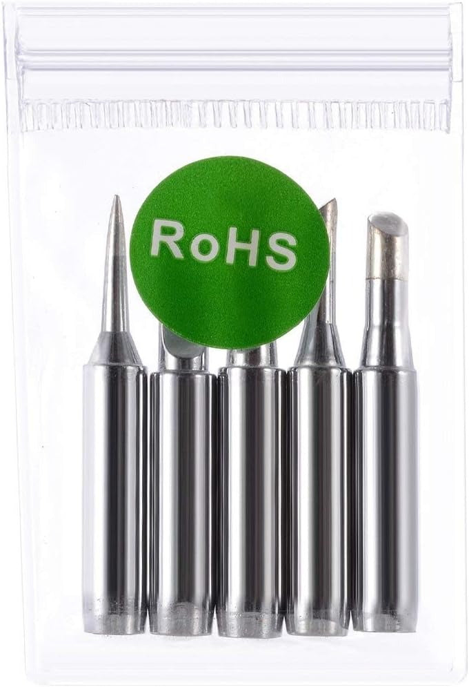 Professional Soldering Iron Tips Set, Silver, 5 Pieces, Replacement Tips for Electronics Repair